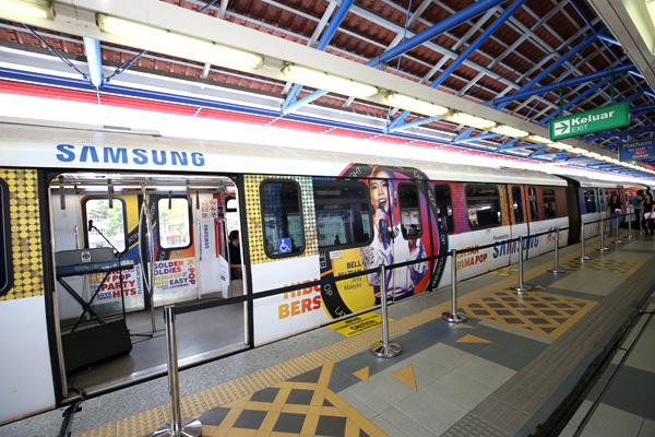 An LRT train all decked up with Samsung Milk Music wrap and 24 Malaysian-flavoured jingles – offering commuters a new way to enjoy music during their travels.