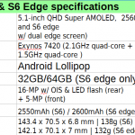 S6 and S6 edge specifications sheet